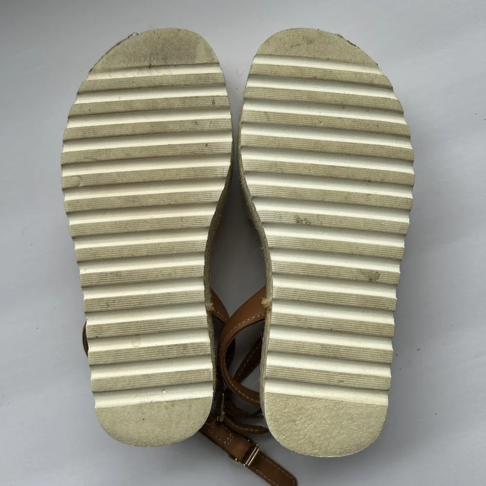 VISCATA BARCELONA Brown White Leather Espadrille Sandals Ankle Strap‎ EU 35 US 5